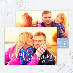 Modernes, fröhliches Weihnachts-White Script-Foto- Feiertagskarte