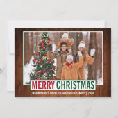 Modernes, fröhliches Weihnachtsbaumfamilien-Foto Feiertagskarte (Vorderseite)