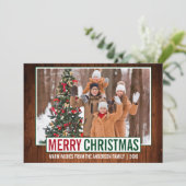 Modernes, fröhliches Weihnachtsbaumfamilien-Foto Feiertagskarte (Stehend Vorderseite)