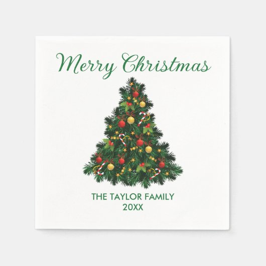 Modernes, fröhliches Weihnachtsbaumwerk Serviette (Vorderseite)