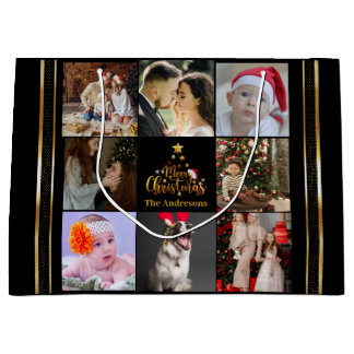 Modernes fröhliches Weihnachtsfamilien Foto Rustik Große Geschenktüte