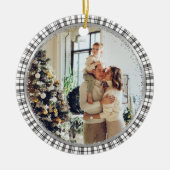 Modernes fröhliches Weihnachtsfamilien Foto Schwar Keramik Ornament (Vorne)