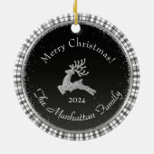 Modernes fröhliches Weihnachtsfamilien Foto Schwar Keramik Ornament (Hinten)