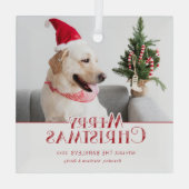 Modernes fröhliches Weihnachtsfest-Foto Ornament Aus Glas (Rückseite)