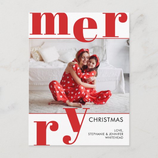 Modernes fröhliches Weihnachtsgebäck Rotes Foto Feiertagspostkarte (Vorderseite)