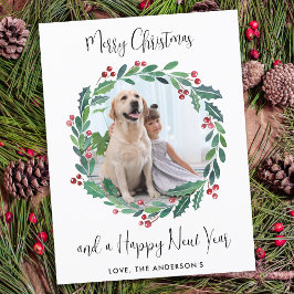 Modernes, fröhliches Weihnachtsgrün Kraut Foto Feiertagspostkarte