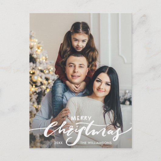 Modernes fröhliches Weihnachtshandbriefe Foto Postkarte (Vorderseite)