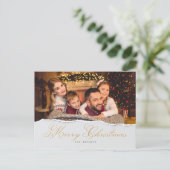 Modernes fröhliches Weihnachtshandbriefe Foto Postkarte (Stehend Vorderseite)