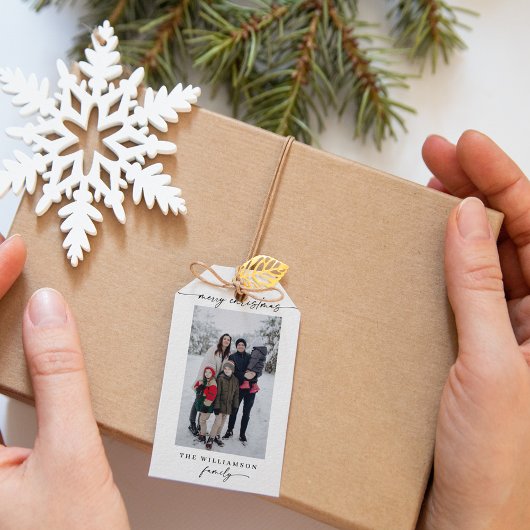 Modernes, fröhliches Weihnachtskalligrafie-Foto Geschenkanhänger