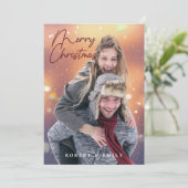 Modernes fröhliches Weihnachtslicht-Foto Feiertagskarte (Stehend Vorderseite)