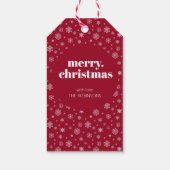 Modernes fröhliches Weihnachtsrot mit Snowflake-Mu Geschenkanhänger (Rückseite)