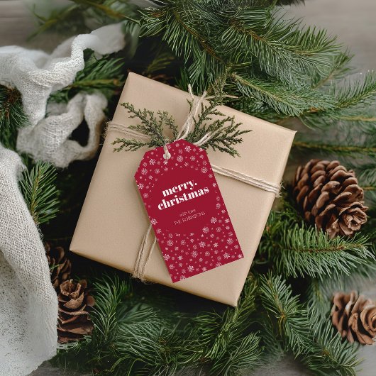 Modernes fröhliches Weihnachtsrot mit Snowflake-Mu Geschenkanhänger