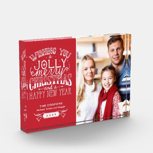 Modernes fröhliches Weihnachtssegment Familienkids Fotoblock (Links)