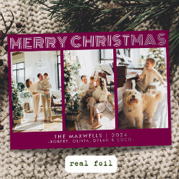 Modernes fröhliches Weihnachtswein-Foto Folien Feiertagskarte