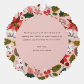 Modernes frostiges Weihnachts-Rosa Blumenmuster-Fo Ornament Karte (Rückseite)