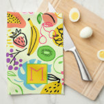 Modernes Fruchtmuster glänzend grün Geschirrtuch<br><div class="desc">Ihr Monogramm beginnt auf diesem hellgrünen Küchentuch mit einem modernen Fruchtmuster aus Ananas,  Birnen,  Orangen,  Kirschen,  Papaya,  Trauben,  Kiwis und Pfirsichen (hinten ist weiß). Sie können dieses Design auch auf andere Produkte setzen!</div>