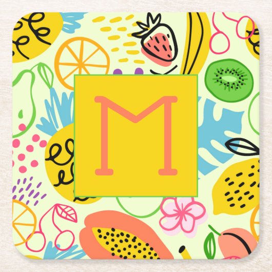Modernes Fruchtmuster Rechteckiger Pappuntersetzer (Vorderseite)