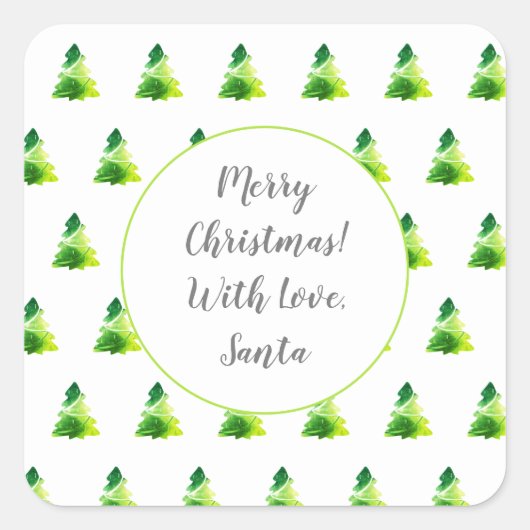 Modernes Frühjahr Grüne Weihnachtsbaummuster Quadratischer Aufkleber (Vorderseite)