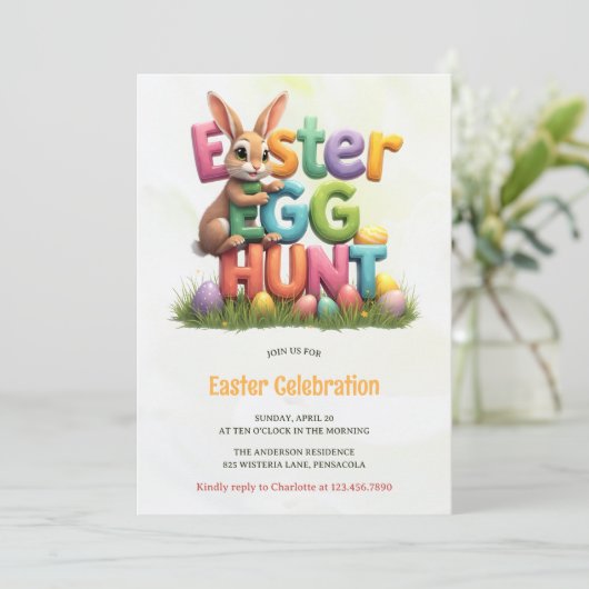 Modernes Frühlingshase Ostereier Party Einladung (Stehend Vorderseite)