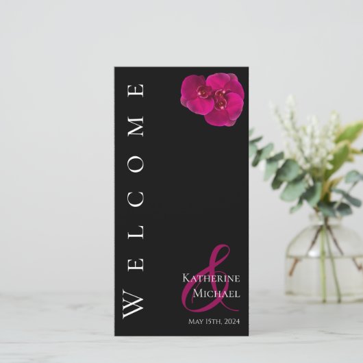 Modernes Fuchsia Orchids-Hochzeitsprogramm - (Stehend Vorderseite)
