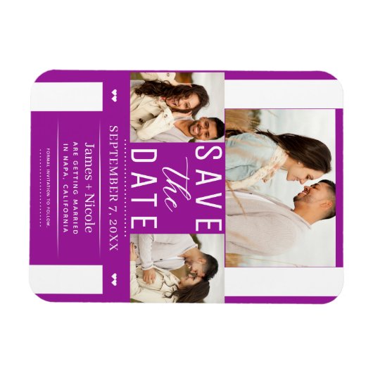 Modernes Fuchsia Save the Date Hochzeitsfest Foto Magnet (Horizontal)
