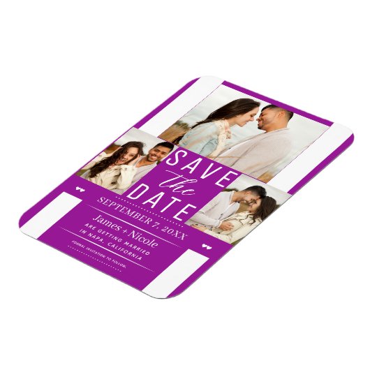Modernes Fuchsia Save the Date Hochzeitsfest Foto Magnet (Linke Seite)