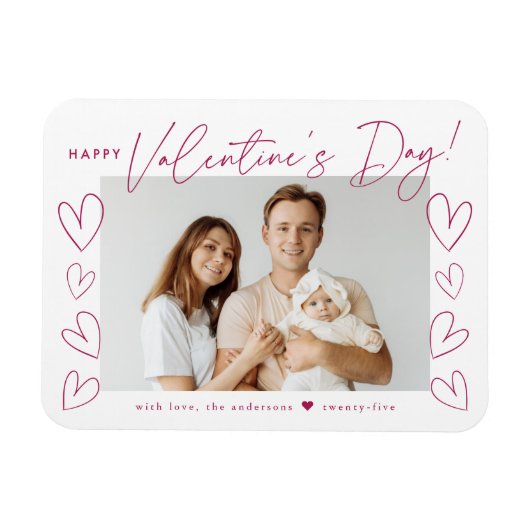 Modernes Fuchsia Script Valentine's Day Foto Magnet (Horizontal)