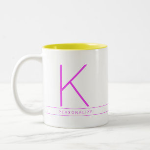 Modernes Fun Bright Minimal Neon Monogramm Zweifarbige Tasse