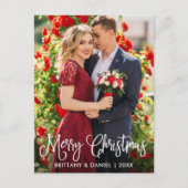 Modernes Fun Calligraphy Christmas Couple Foto Postkarte (Vorderseite)