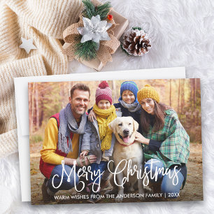 Modernes Fun Calligraphy Christmas Family Foto Feiertagskarte