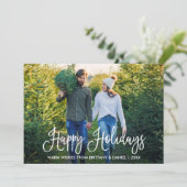 Modernes Fun Calligraphy Couple Foto Feiertagskarte (Stehend Vorderseite)