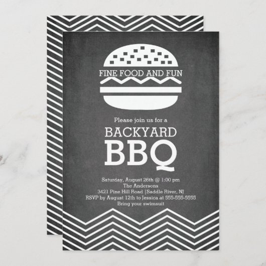 Modernes Fun Chalkboard Zickzack Barbecue Party Einladung (Vorne/Hinten)