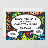 Modernes Fun Comic Book Wedding Foto Save The Date (Vorderseite)