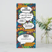 Modernes Fun-Comic-Buch in einer Hochzeit Einladung (Stehend Vorderseite)