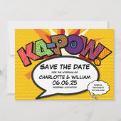 Modernes Fun Comic Buch Kapow Wedding Save the Dat Date (Vorderseite)