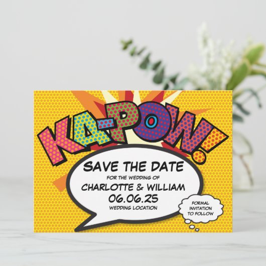 Modernes Fun Comic Buch Kapow Wedding Save the Dat Save The Date (Stehend Vorderseite)