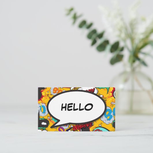 Modernes Fun Comic Bucht Sprechblase HELLO Visitenkarte (Stehend Vorderseite)