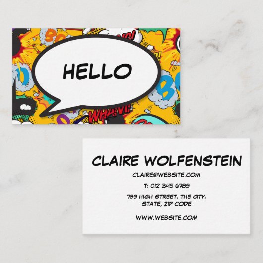 Modernes Fun Comic Bucht Sprechblase HELLO Visitenkarte (Vorne/Hinten)
