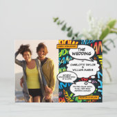 Modernes Fun Comic Foto bei Hochzeiten Einladung (Stehend Vorderseite)