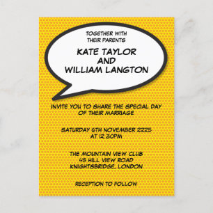 Modernes Fun Comic Hochzeit Einladungspostkarte