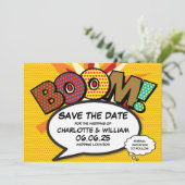 Modernes Fun Comic Hochzeit retten Datum Save The Date (Stehend Vorderseite)