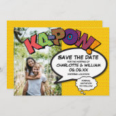 Modernes Fun Comic KAPOW Foto Save The Date (Vorne/Hinten)