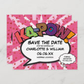 Modernes Fun Comic KAPOW Pink Save the Date buchen Postkarte (Vorne/Hinten)