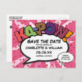 Modernes Fun Comic KAPOW Pink Save the Date buchen Postkarte (Vorne/Hinten)