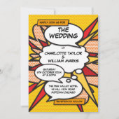 Modernes Fun Comic Pop Foto Hochzeit Einladung (Vorderseite)