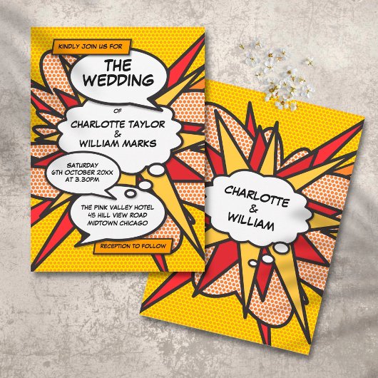 Modernes Fun Comic Pop Hochzeit Einladung