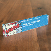 Modernes Fun Comic Pop Kunst Flash Namensplakette (Seite)