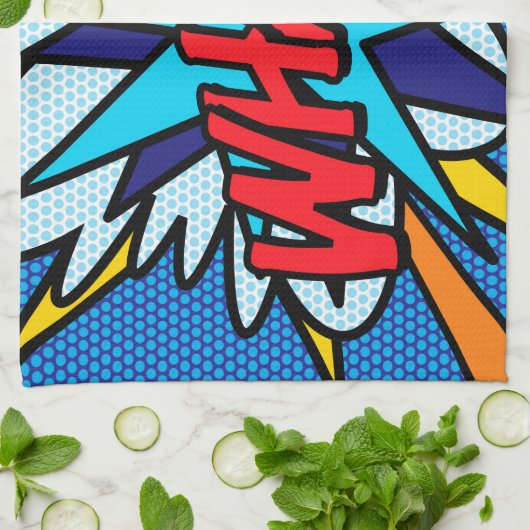 Modernes Fun Comic Pop Kunst Geschirrtuch (Gefaltet)