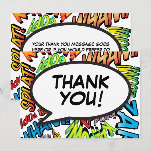 Modernes Fun Comic Typografisches Buch Dankeskarte (Vorne/Hinten)