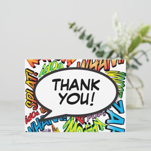 Modernes Fun Comic Typografisches Buch Dankeskarte (Stehend Vorderseite)